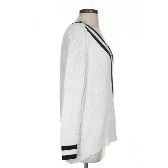 Rag & Bone Talia V-Neck Sweater White Black Trim Cotton Size Small Runway Style - Picture 3 of 10